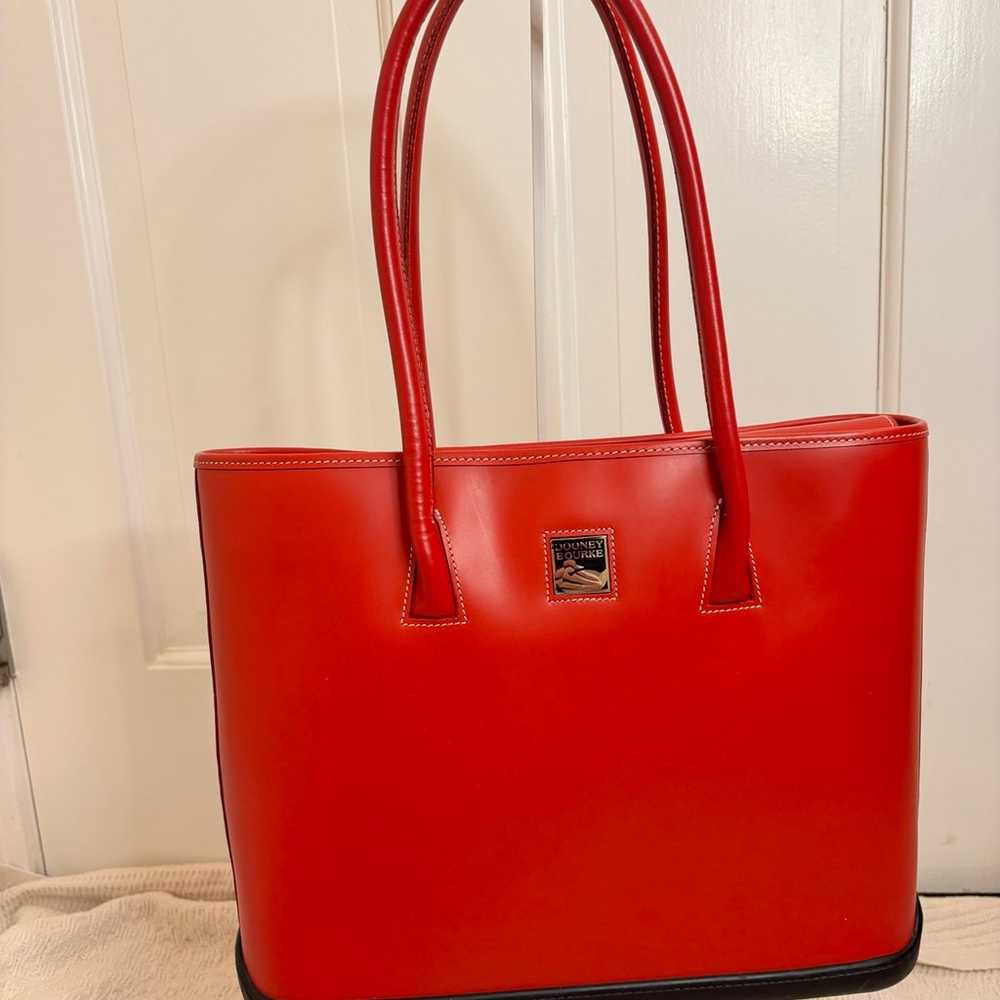 Red Leather Dooney and Bourke Rubber Bottom Tote … - image 1