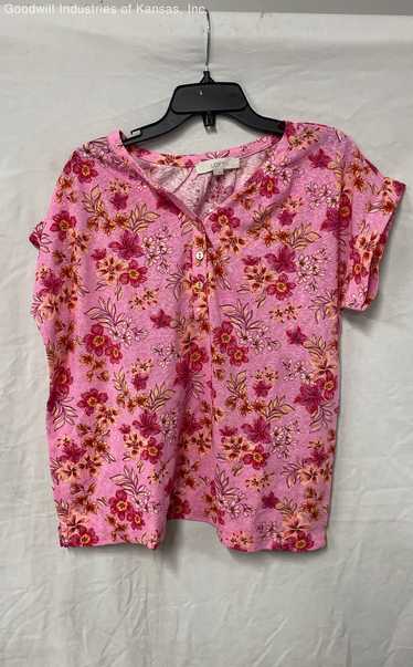 Loft Pink Floral Cotton Blouse - Size M