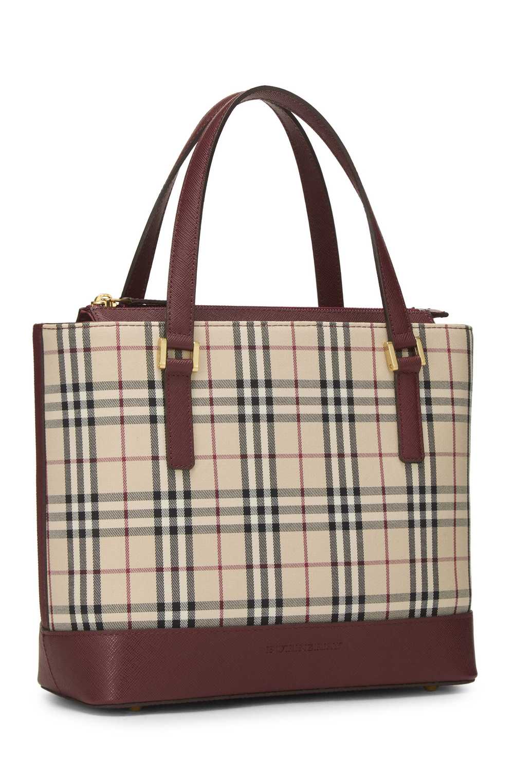 Burgundy House Check Jacquard Handbag Small Send … - image 2