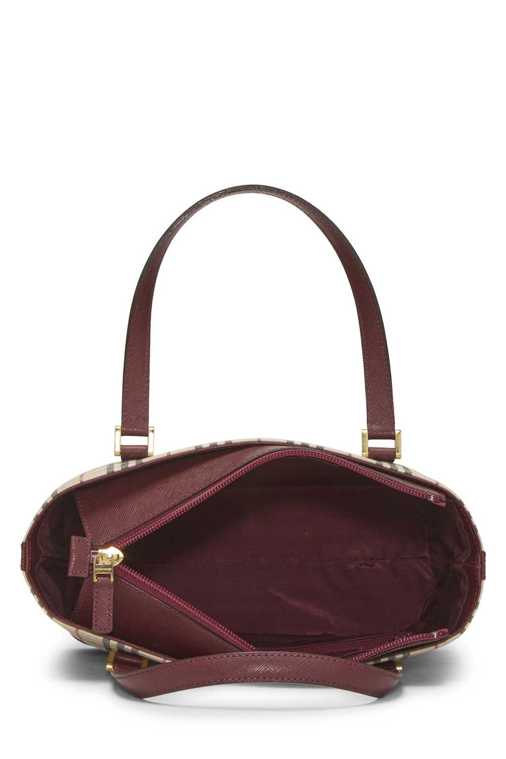 Burgundy House Check Jacquard Handbag Small Send … - image 6