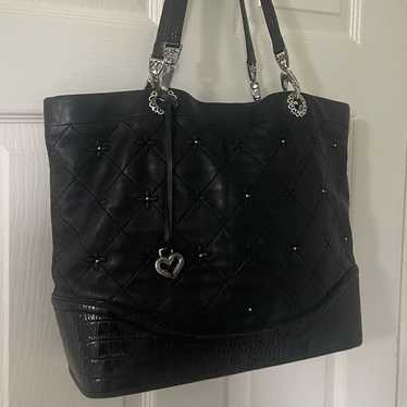 Brighton Quilted Black Leather Studded Tote