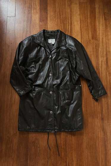 1980's BLACK LEATHER OVERSIZED COAT | SIZE L