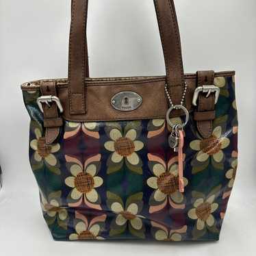 Fossil Key-Per Leather Daisy Print Tote Shoulder … - image 1