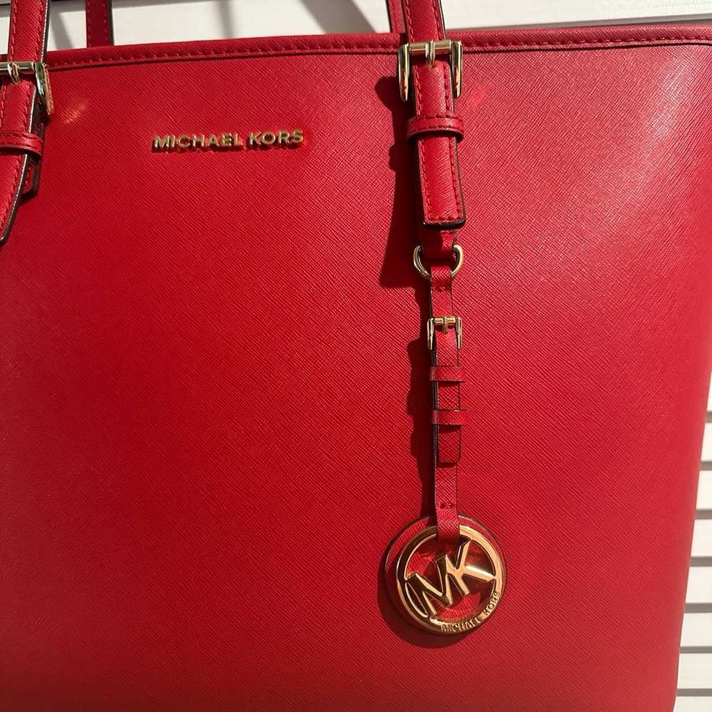 EUC Michael Kors Extra large Red Tote with MK gol… - image 2