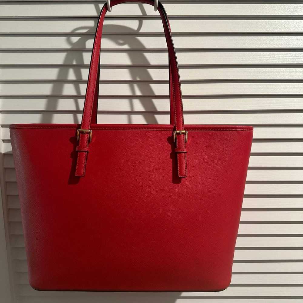 EUC Michael Kors Extra large Red Tote with MK gol… - image 6