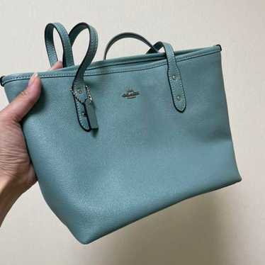 Coach Mini city zip top tote and large wristlet set metallic teal