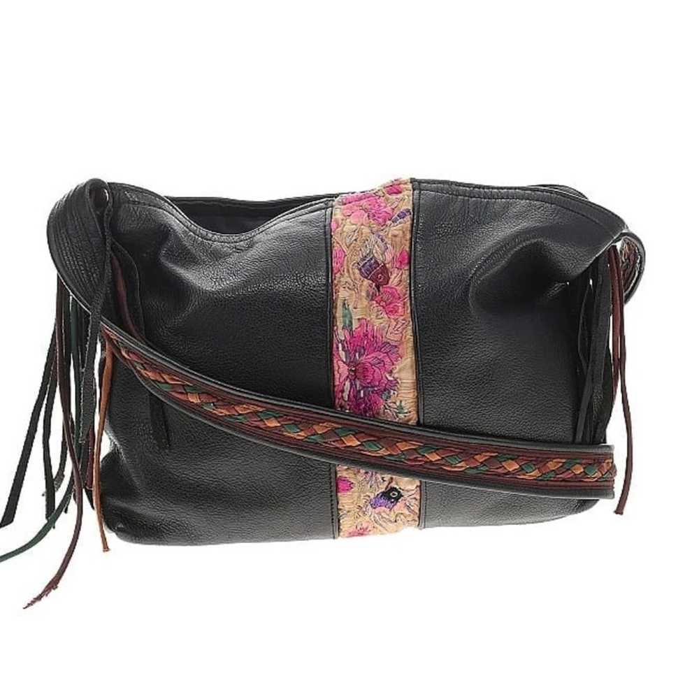 Handmade embroidered black leather Crossbody bag - image 1