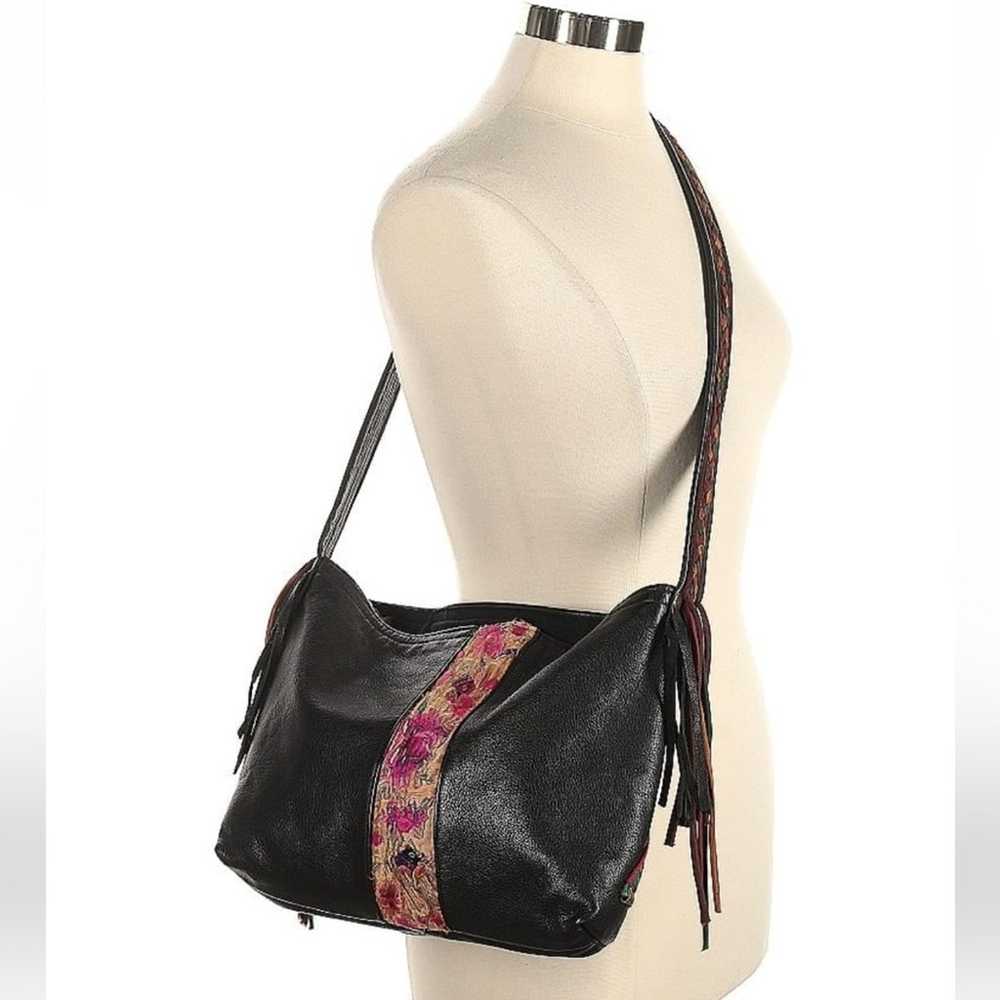 Handmade embroidered black leather Crossbody bag - image 3