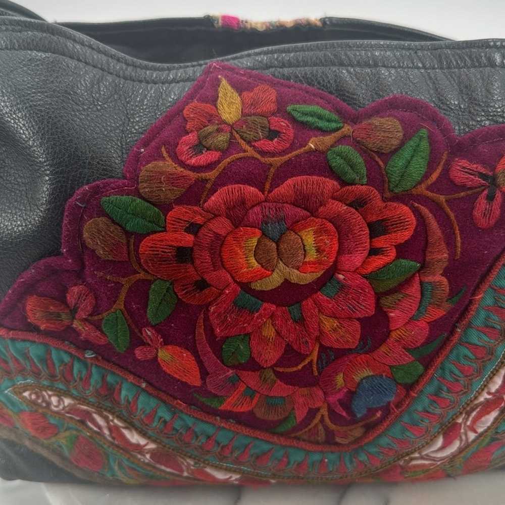 Handmade embroidered black leather Crossbody bag - image 5