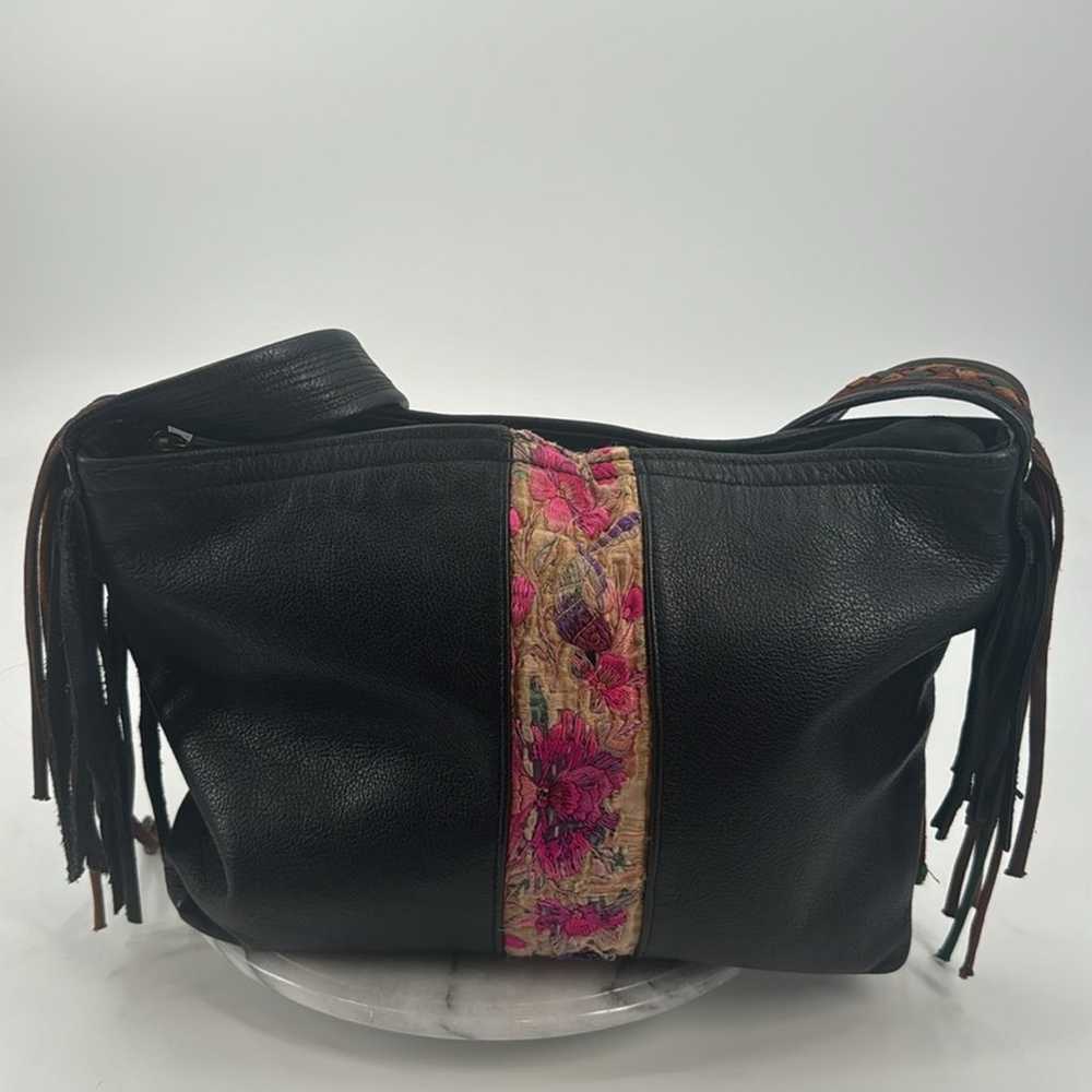 Handmade embroidered black leather Crossbody bag - image 6