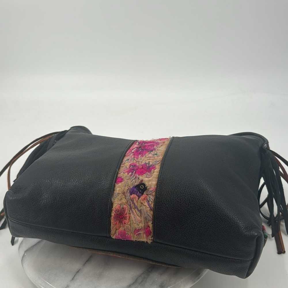 Handmade embroidered black leather Crossbody bag - image 7