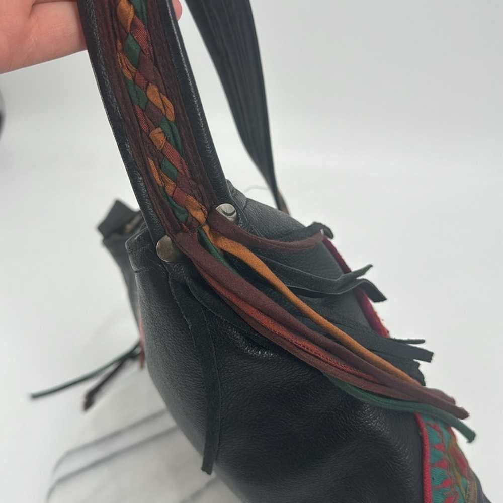 Handmade embroidered black leather Crossbody bag - image 8