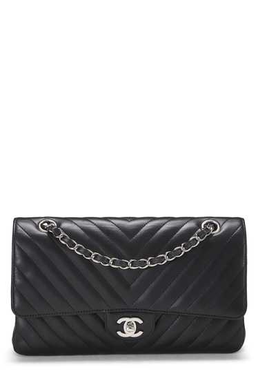 Black Chevron Lambskin Classic Double Flap Medium… - image 1