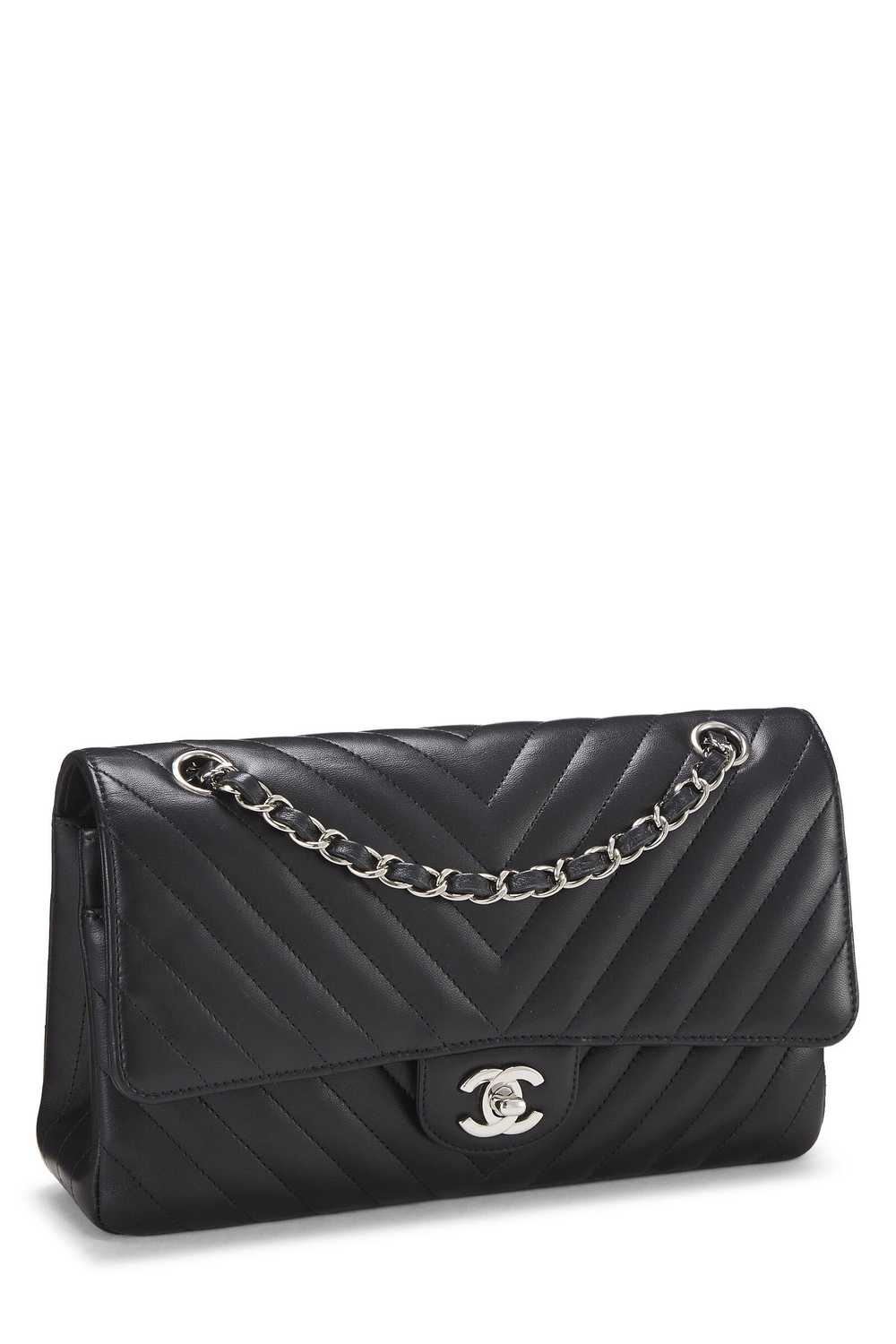 Black Chevron Lambskin Classic Double Flap Medium… - image 2