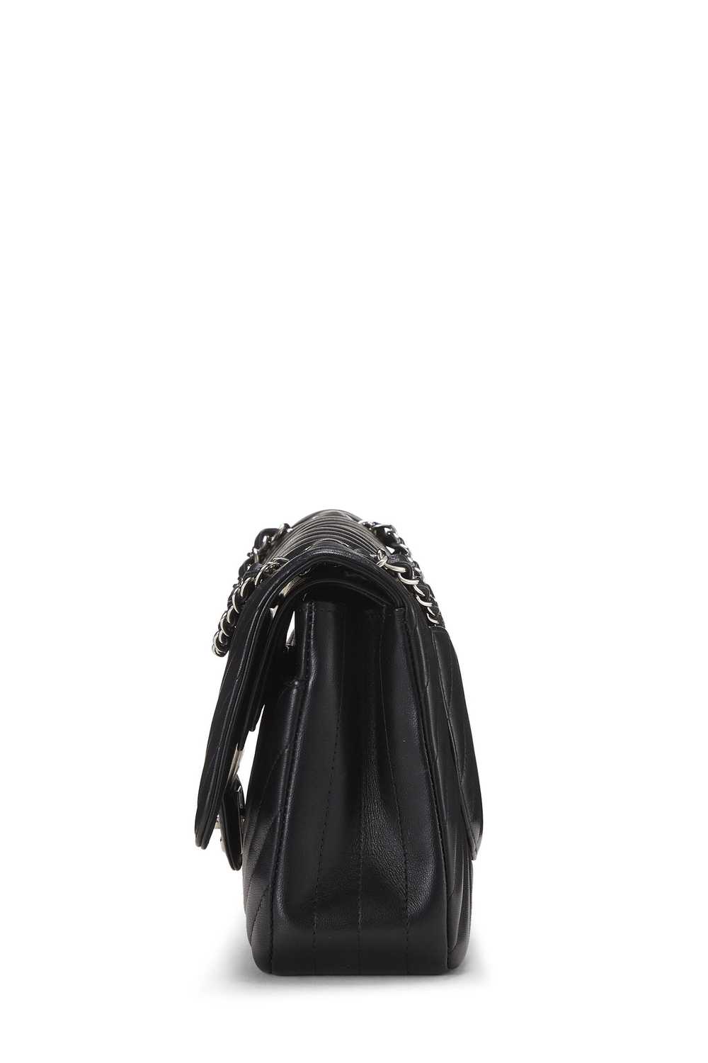 Black Chevron Lambskin Classic Double Flap Medium… - image 3