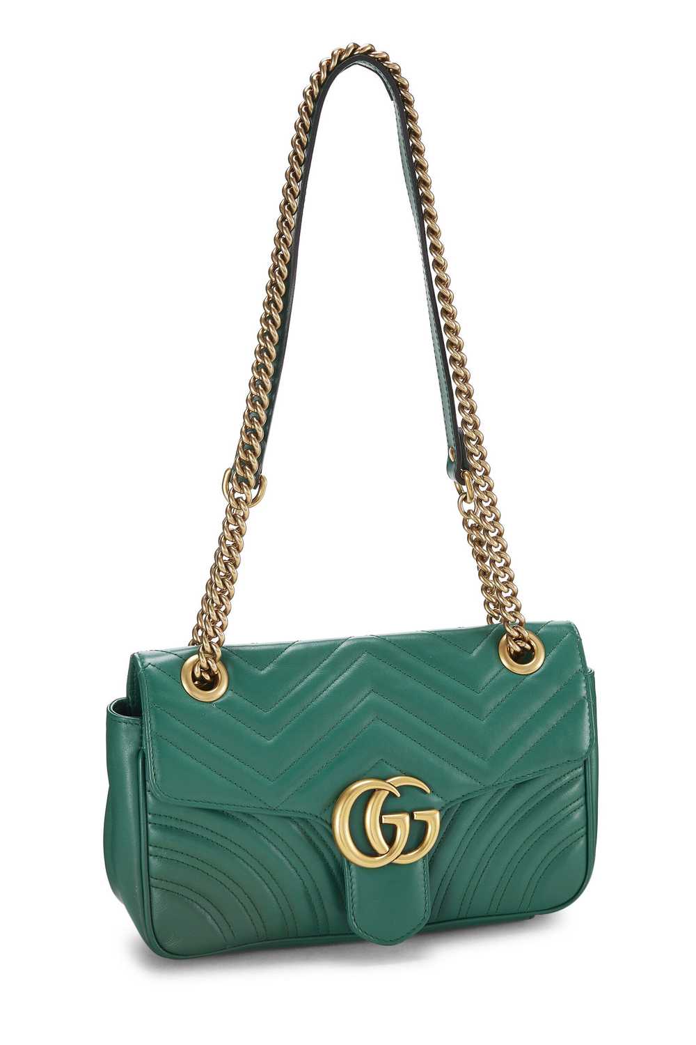 Green Leather GG Marmont Shoulder Bag Small Send … - image 2