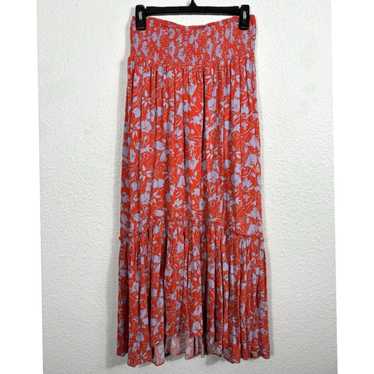 Free People Floral Rayon Tiered Maxi Skirt in Oran