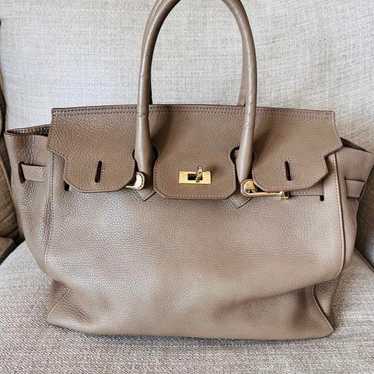 Gray-beige Genuine Leather Handbag