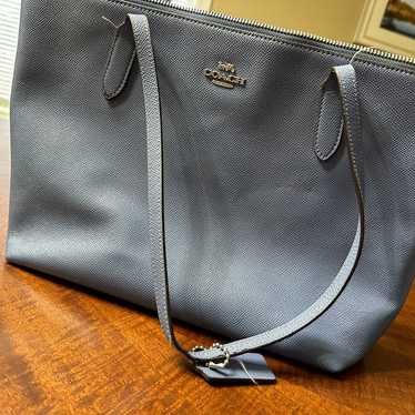 Coach light blue leather tote handbag - image 1