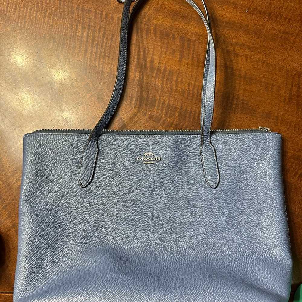 Coach light blue leather tote handbag - image 2