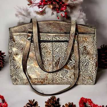 Hotsell Patricia Nash Poppy Tote Tooled Embossed Floral Brown Leather Shoulder Bag Purse