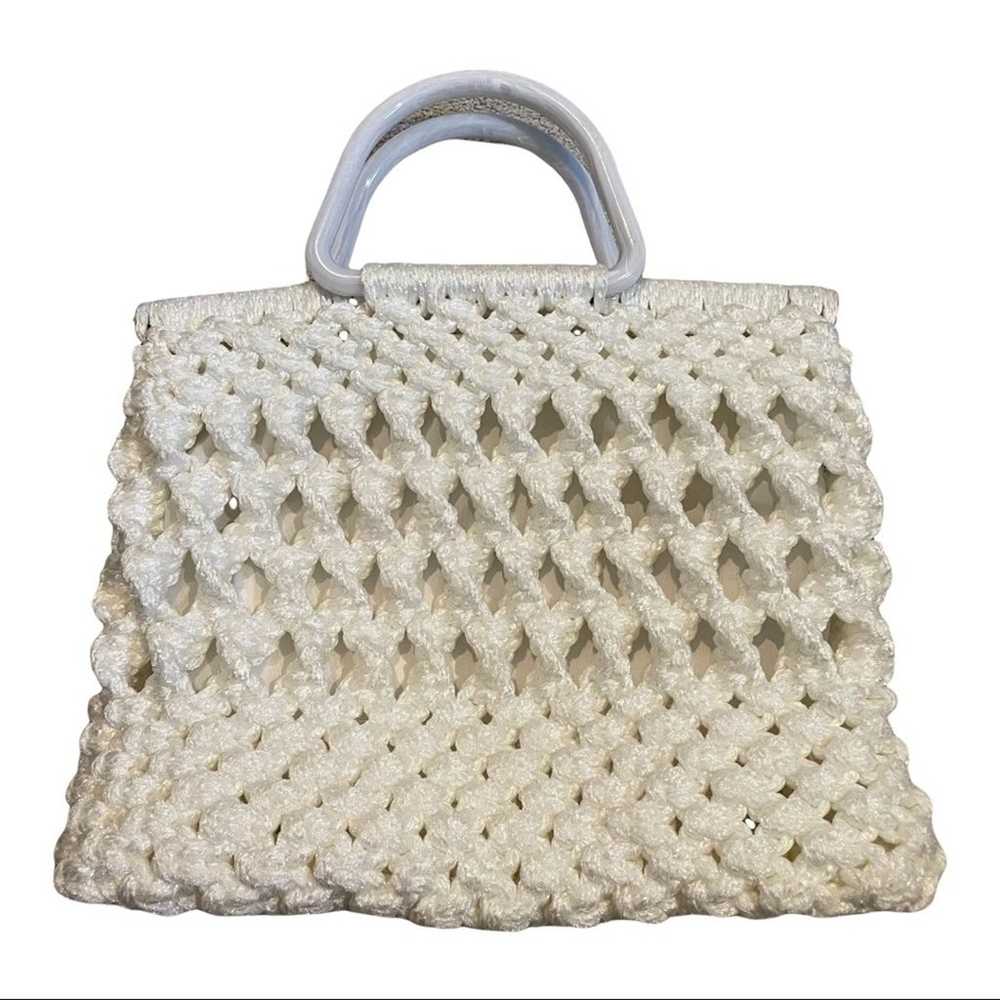 Vintage white macrame hand bag purse - image 1