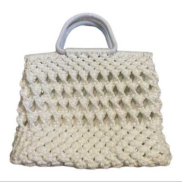 Vintage white macrame hand bag purse - image 1