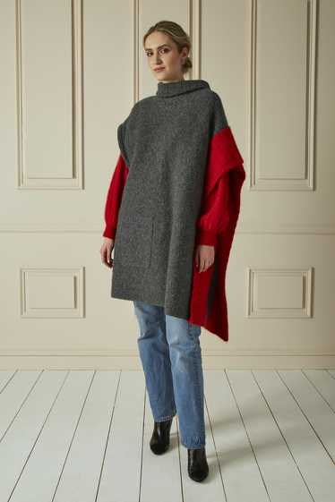 Gray & Red Mohair Blend Layered Sweater Dress Set 