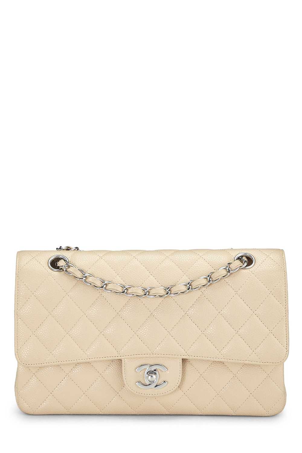 Beige Quilted Caviar Classic Double Flap Medium S… - image 1