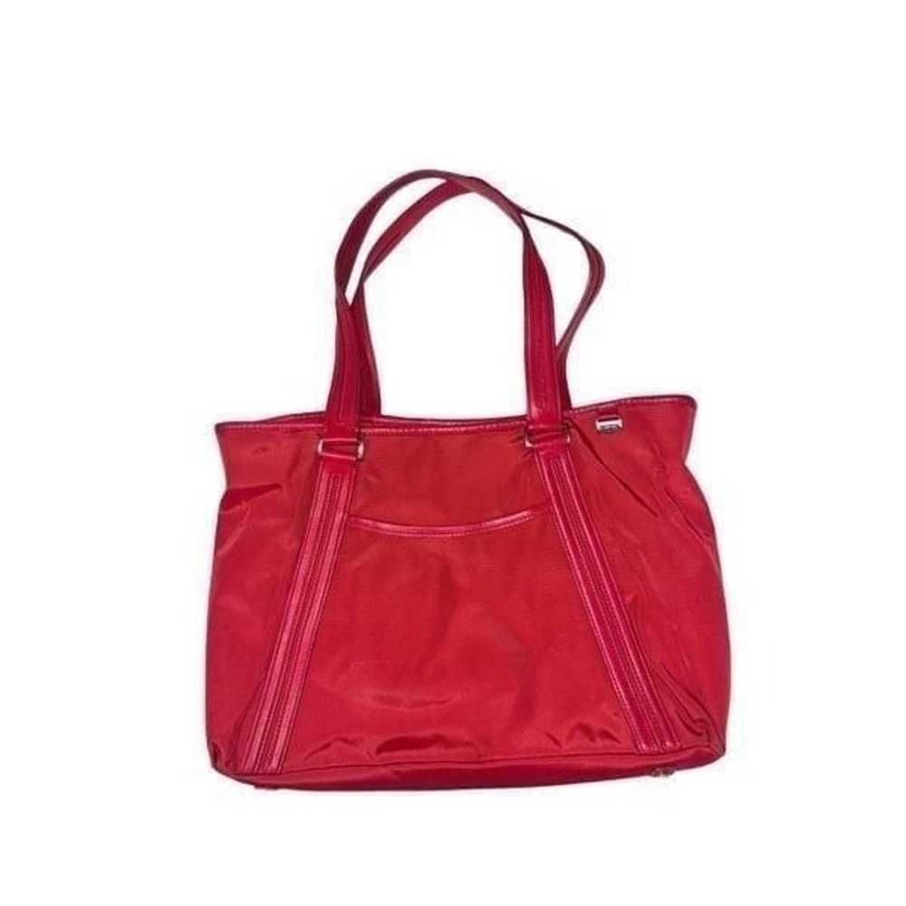 Tumi 2pc Red Nylon Leather Trim Tote + Zipper Pou… - image 1