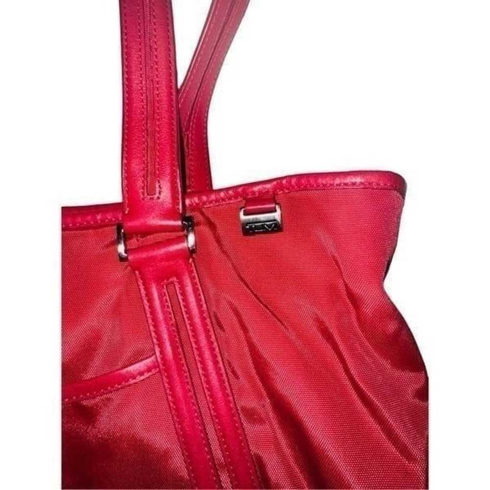 Tumi 2pc Red Nylon Leather Trim Tote + Zipper Pou… - image 3