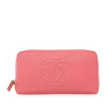 Pink Chanel CC Caviar Long Zippy Wallet