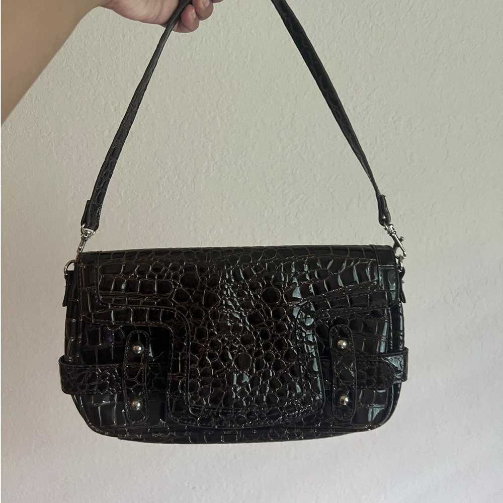 Vintage Nine West Faux Croc Buckle Brown Bag - image 1