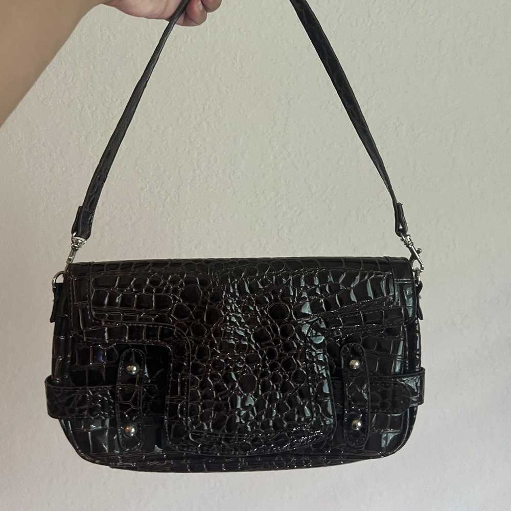 Vintage Nine West Faux Croc Buckle Brown Bag - image 2