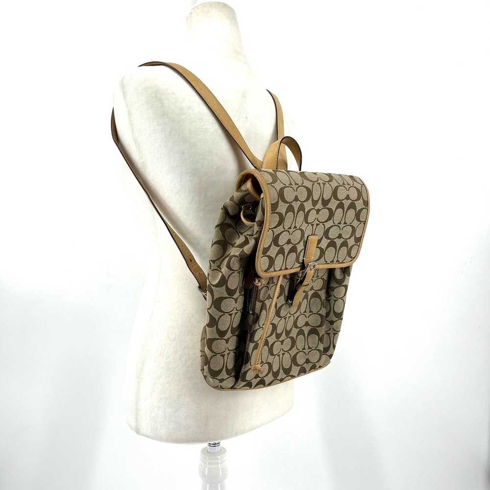 Coach tan cream jacquard fabric and leather backp… - image 9