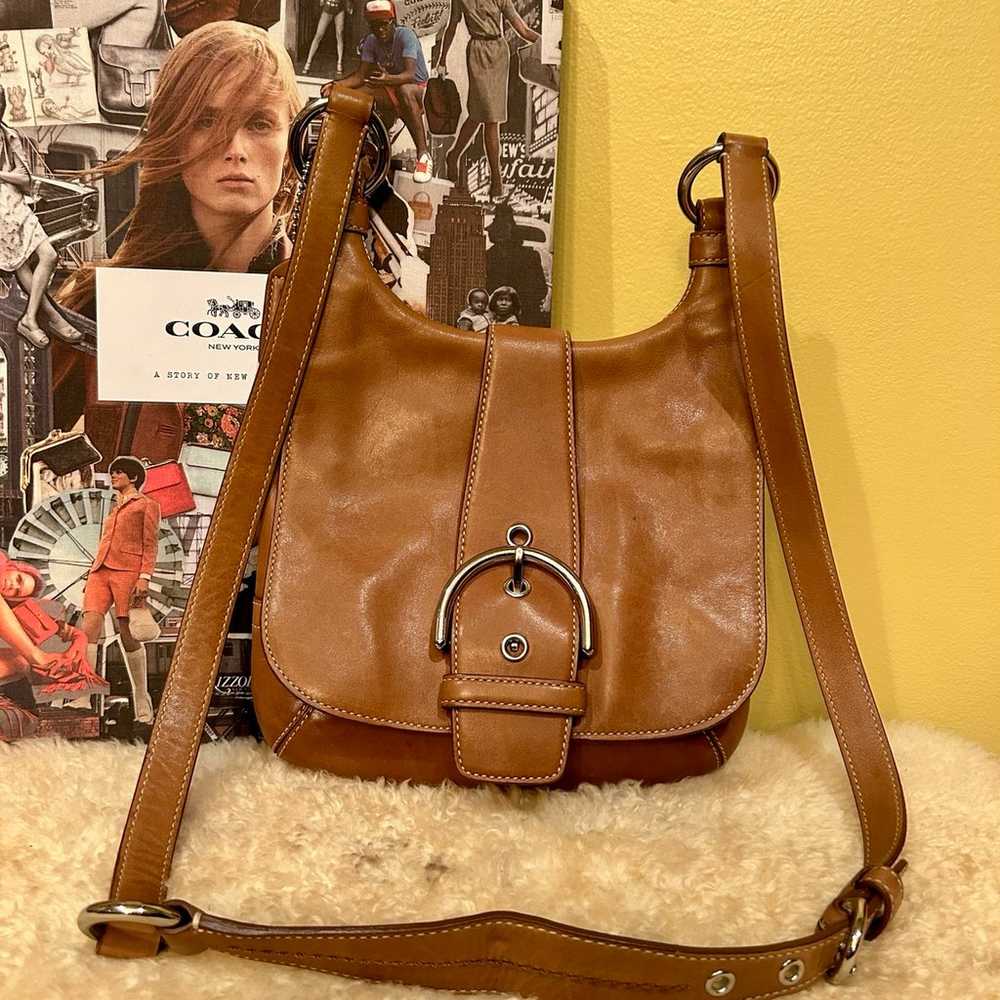 Vintage coach y2k yellow tan buckle crossbody bag… - image 1