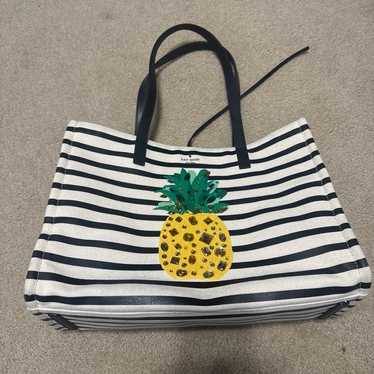 Kate Spade RARE By the Pool Canvass 2024 Jeweled Pinapple Megan Sam Tote Bag