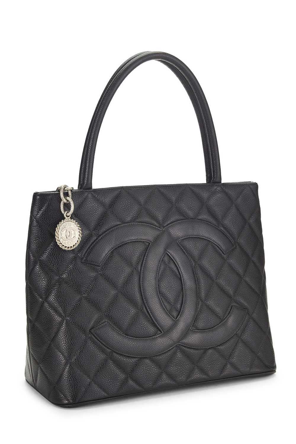 Black Quilted Caviar Medallion Tote Send in SMS S… - image 2