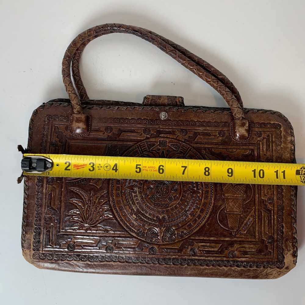 Vintage Hand Tooled Brown Leather Indian Handbag - image 8