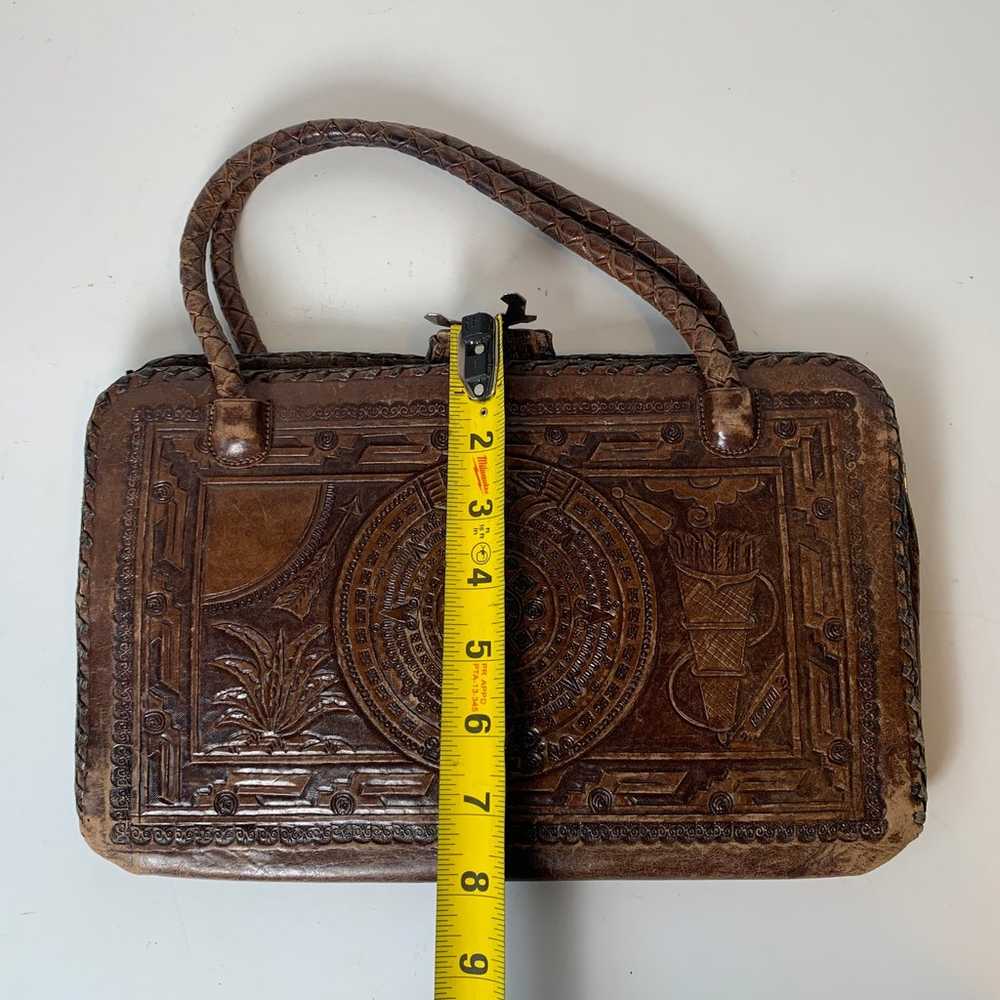 Vintage Hand Tooled Brown Leather Indian Handbag - image 9