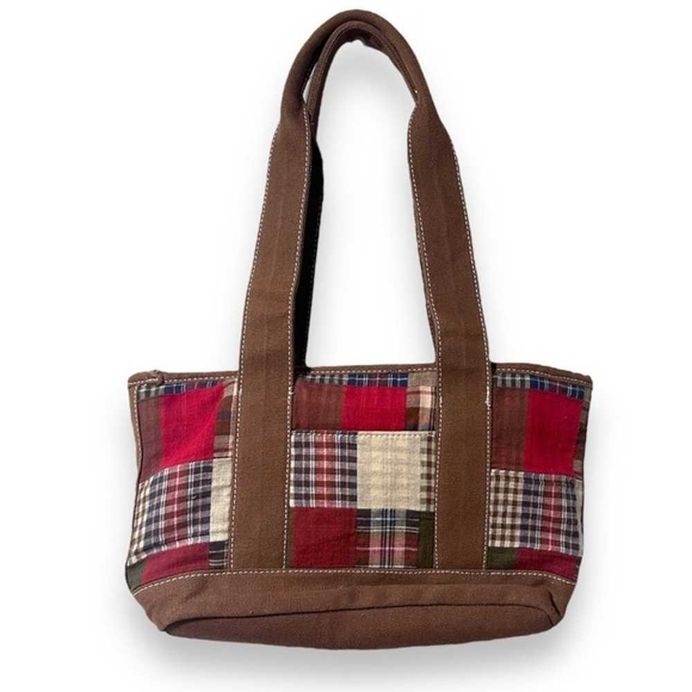 Vintage Y2K Plaid Woven Brown Red Mixed Media Sho… - image 1