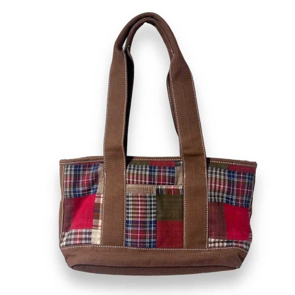 Vintage Y2K Plaid Woven Brown Red Mixed Media Sho… - image 2