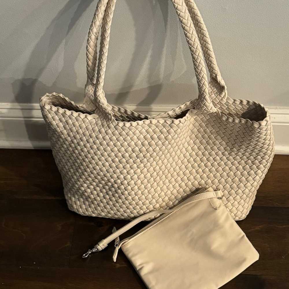 BCBG Woven Large Tote Bag & Pouch Set - image 2