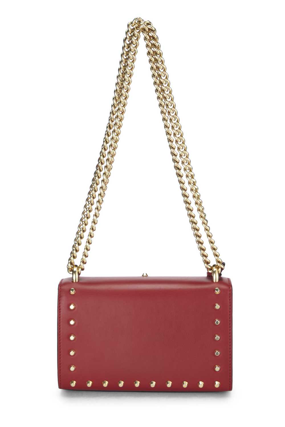 Red Leather Stud & Faux Pearl Padlock Shoulder Ba… - image 4