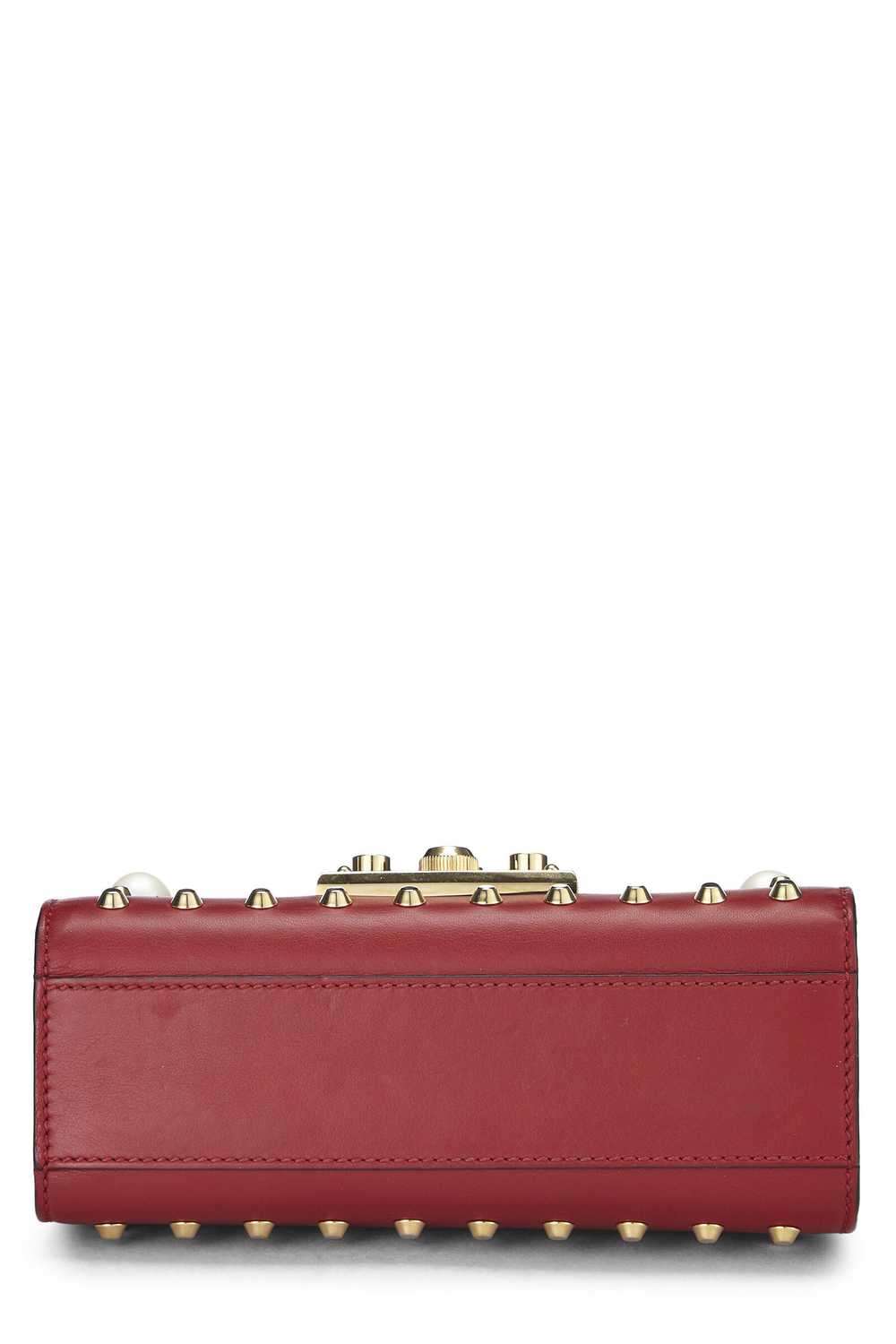 Red Leather Stud & Faux Pearl Padlock Shoulder Ba… - image 5