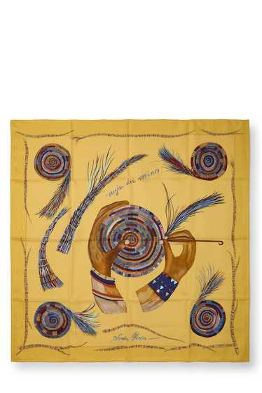 Yellow & Multicolor 'Magie Des Mains' Silk Scarf … - image 1