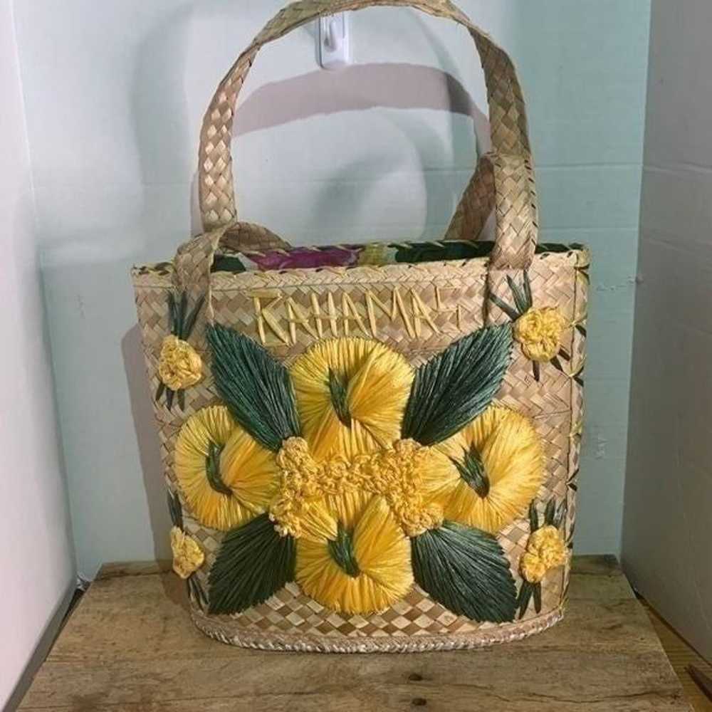 Vintage straw woven beach tote. Bahama handmade P… - image 1