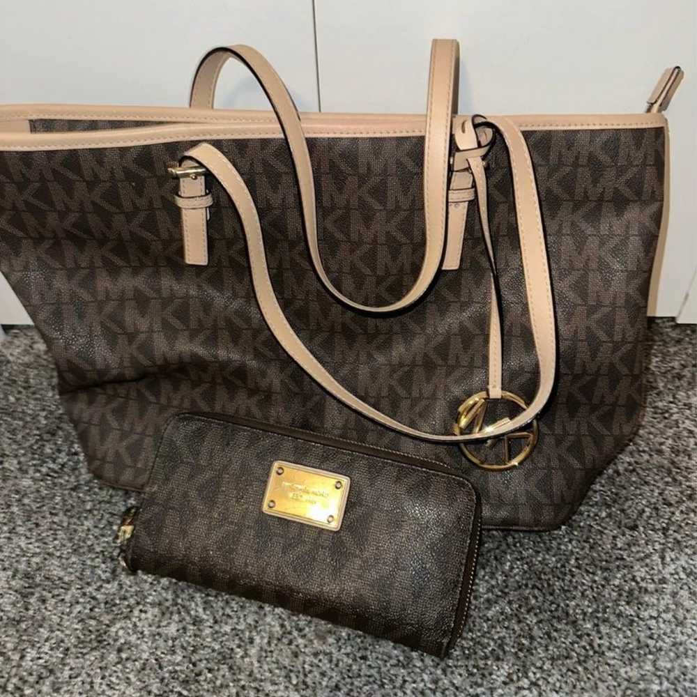 Michael Kors brown tote purse with matching wallet - image 1