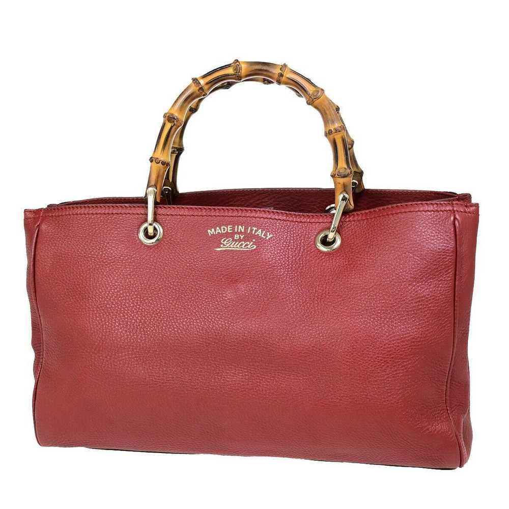 Gucci Bamboo Red Leather Handbag (Pre-Owned) - image 1