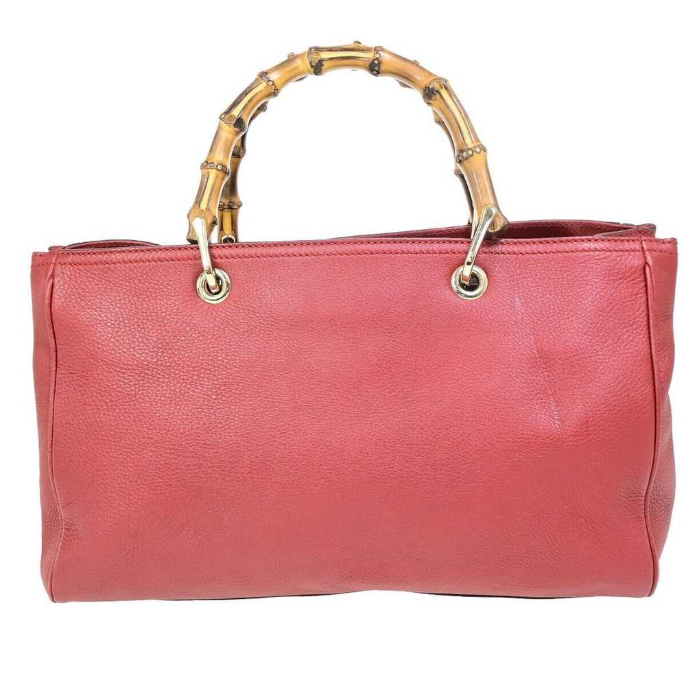 Gucci Bamboo Red Leather Handbag (Pre-Owned) - image 2